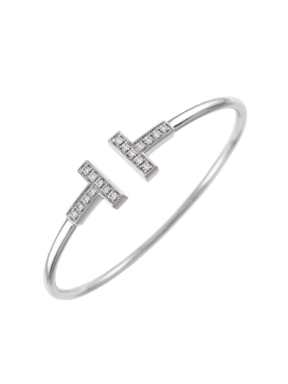 Tiffany & Co T Wire Diamond Bangle 18K White Gold Bracelet